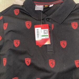 Puma Scuderia Ferrari Race Black Polo Men's All Over Red Crest Large Motorsport